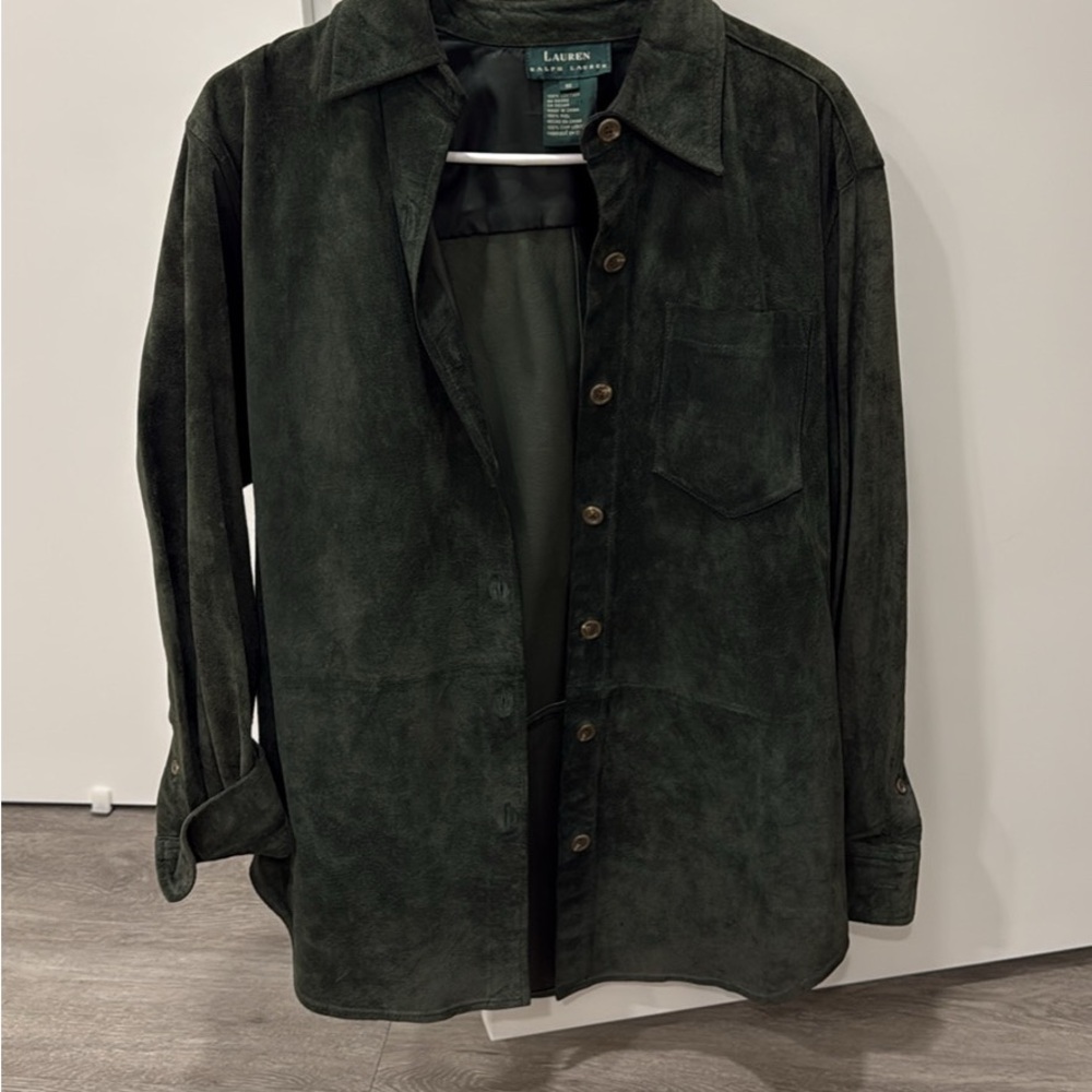 Lauren Ralph Lauren women’s Green leather Suede Button-Up Jacket